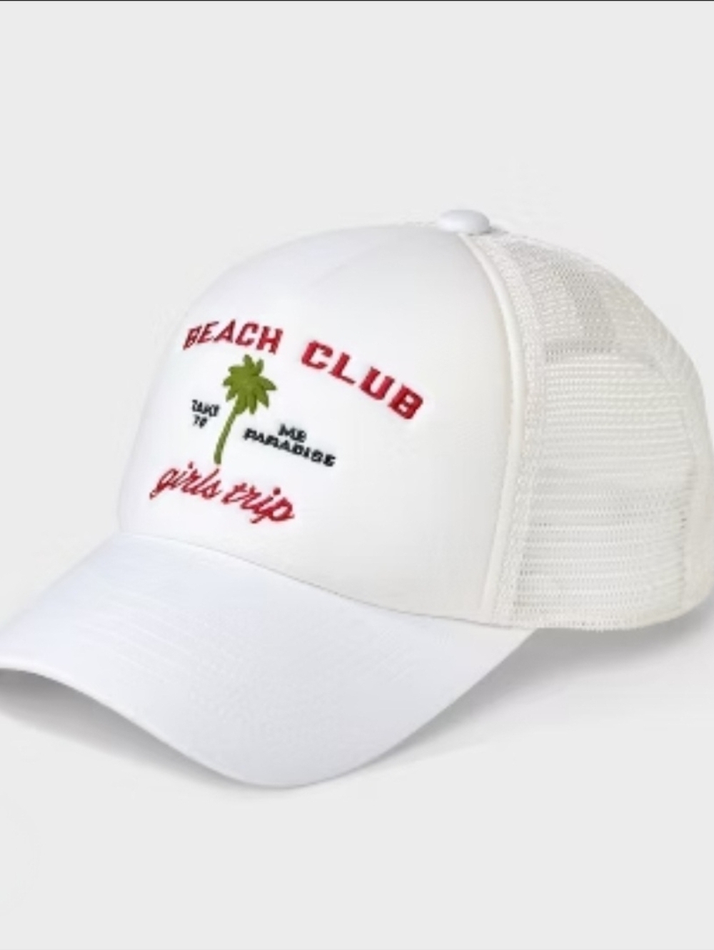 Shade & Shore White Trucker Hat with Red Embroidery and Green Palm